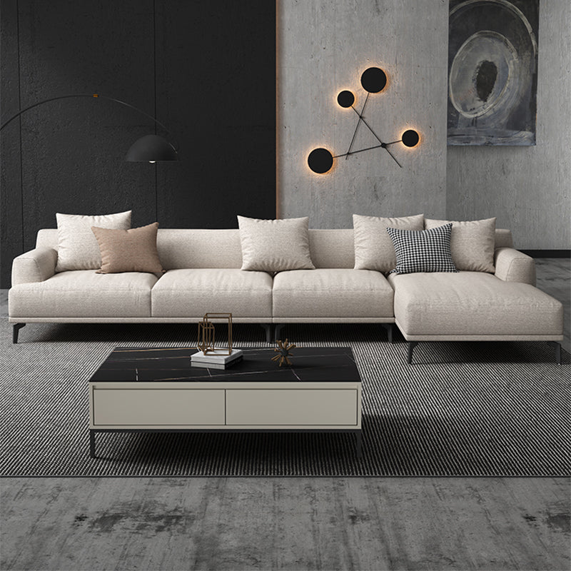 Faux Leather and Cotton Blend Recessed Arm Furniture Sectionals in Beige