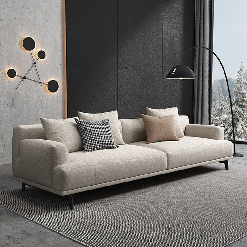 Faux Leather and Cotton Blend Recessed Arm Furniture Sectionals in Beige