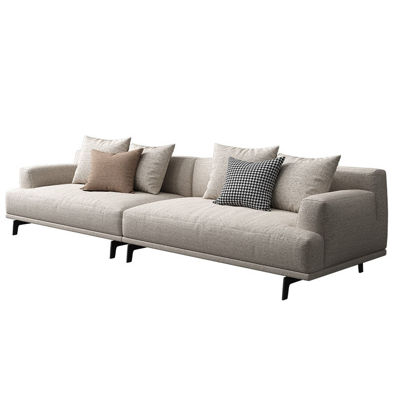 Faux Leather and Cotton Blend Recessed Arm Furniture Sectionals in Beige