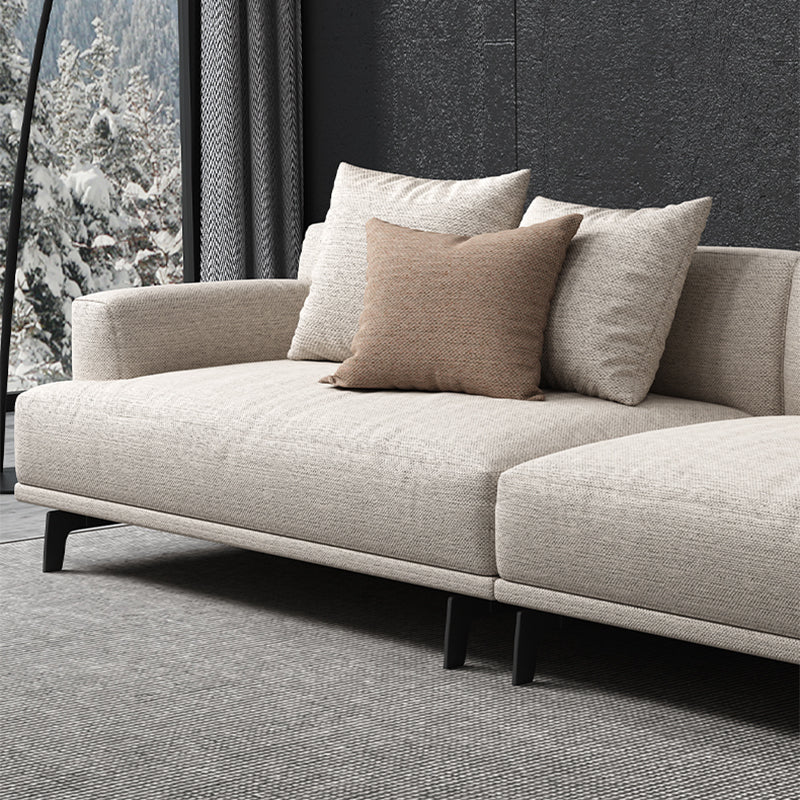 Faux Leather and Cotton Blend Recessed Arm Furniture Sectionals in Beige