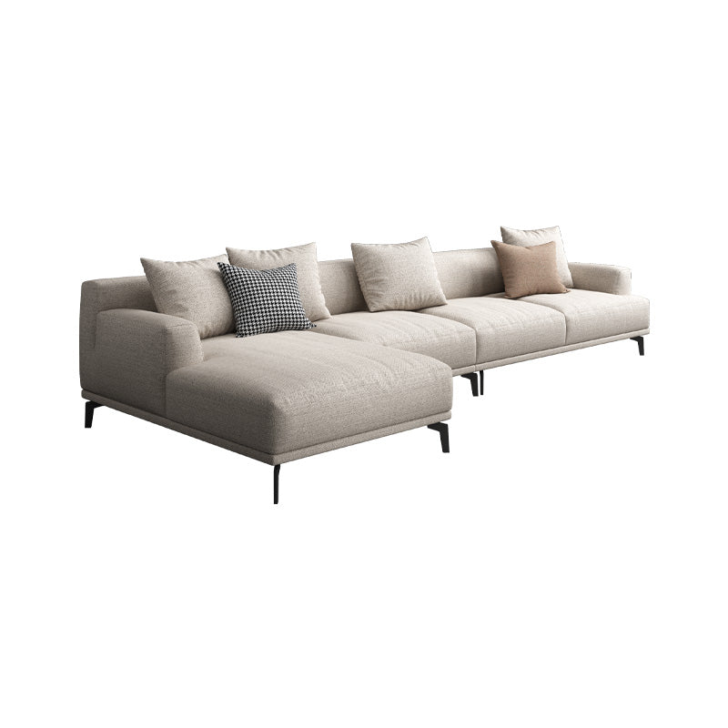Faux Leather and Cotton Blend Recessed Arm Furniture Sectionals in Beige
