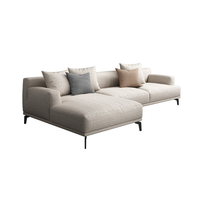 Faux Leather and Cotton Blend Recessed Arm Furniture Sectionals in Beige