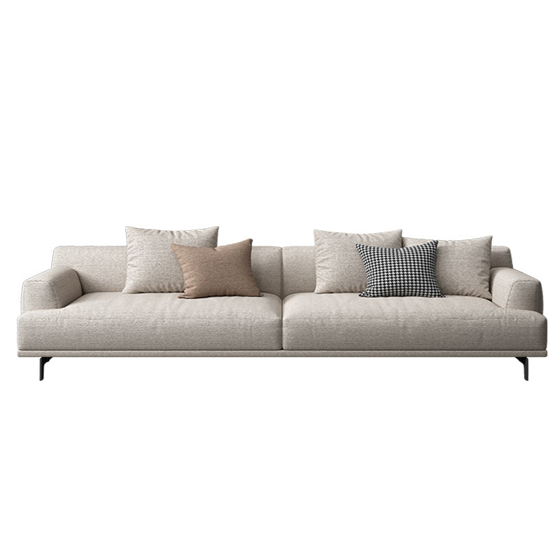 Faux Leather and Cotton Blend Recessed Arm Furniture Sectionals in Beige