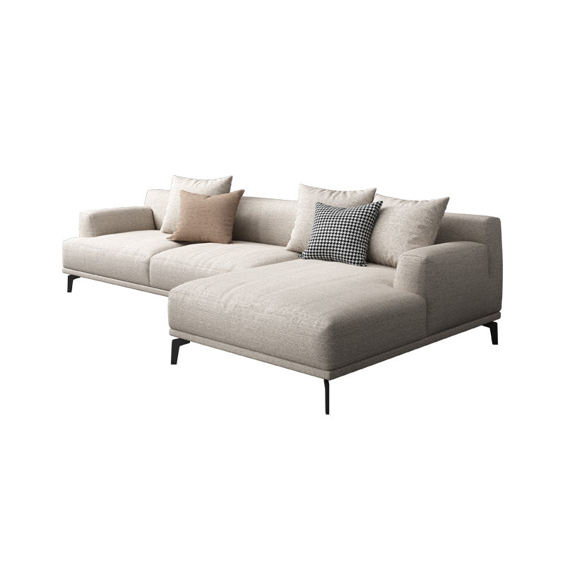 Faux Leather and Cotton Blend Recessed Arm Furniture Sectionals in Beige