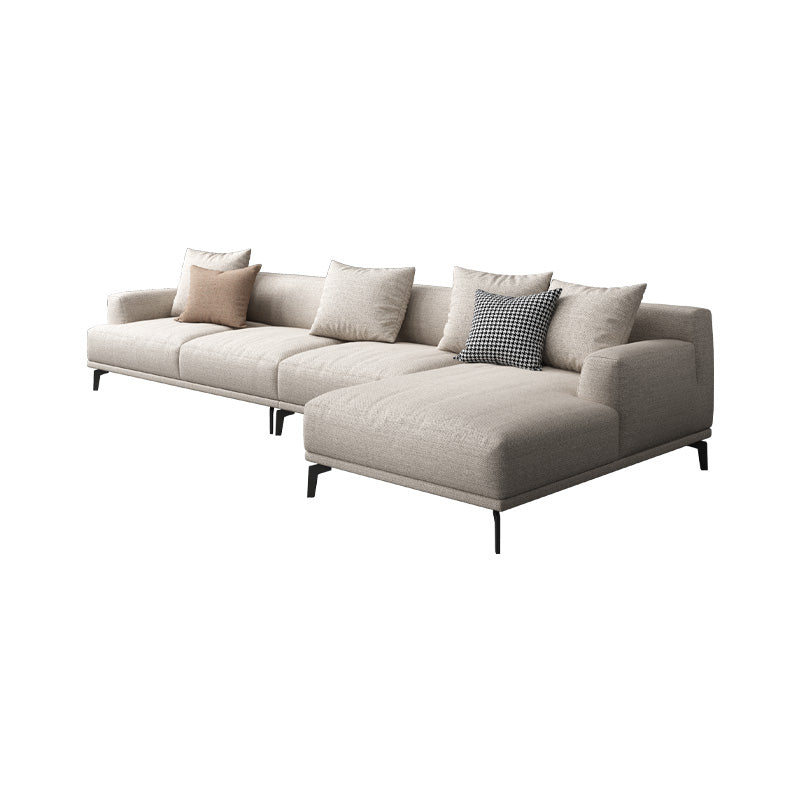 Faux Leather and Cotton Blend Recessed Arm Furniture Sectionals in Beige