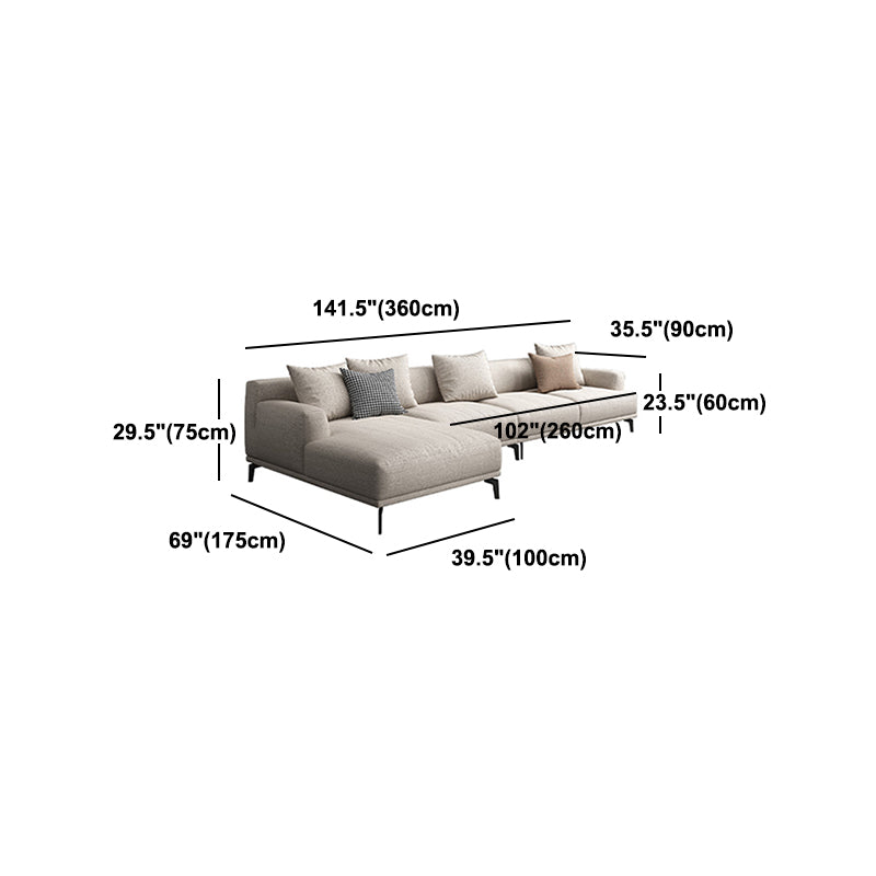 Faux Leather and Cotton Blend Recessed Arm Furniture Sectionals in Beige