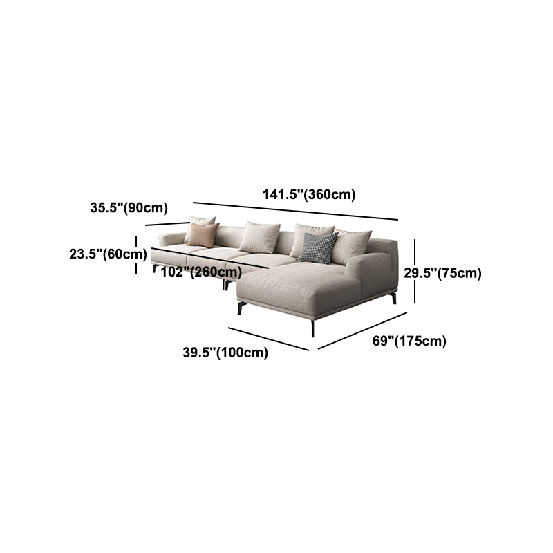 Faux Leather and Cotton Blend Recessed Arm Furniture Sectionals in Beige