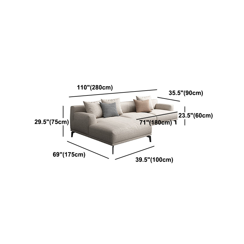 Faux Leather and Cotton Blend Recessed Arm Furniture Sectionals in Beige