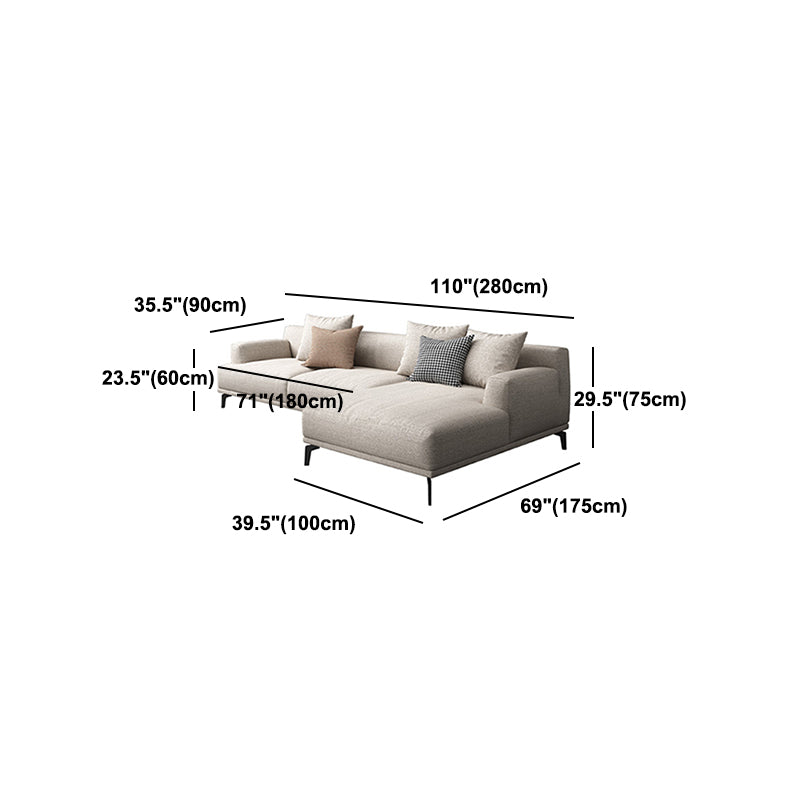 Faux Leather and Cotton Blend Recessed Arm Furniture Sectionals in Beige