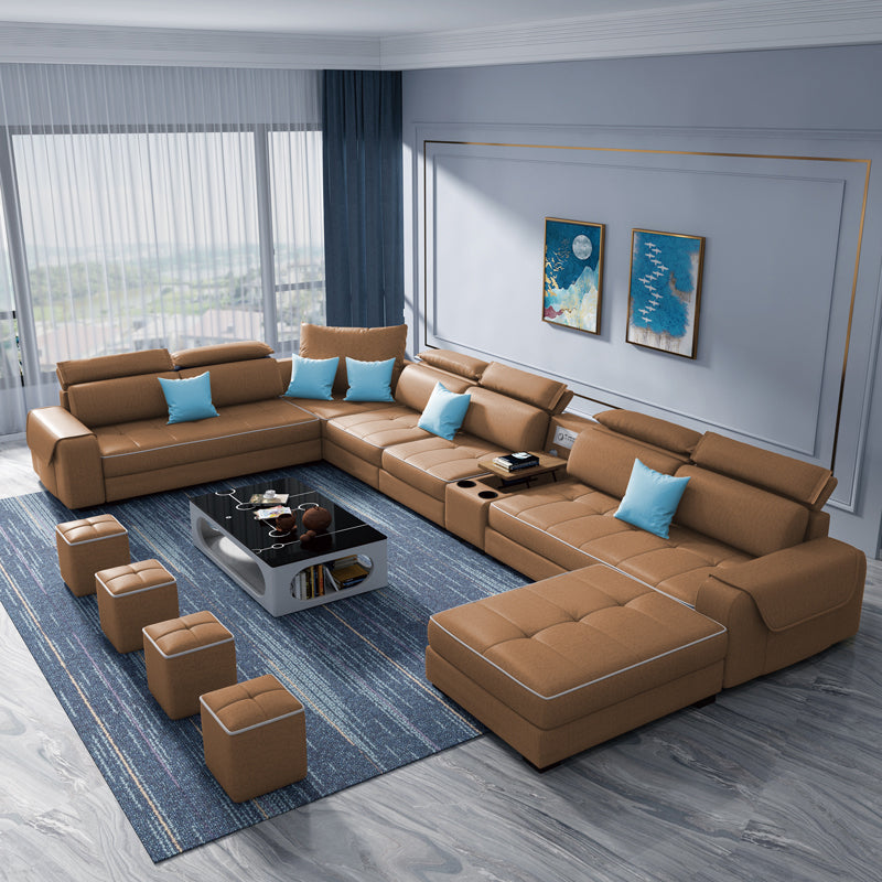Contemporary Faux Leather Modular Sectional with Square Arms