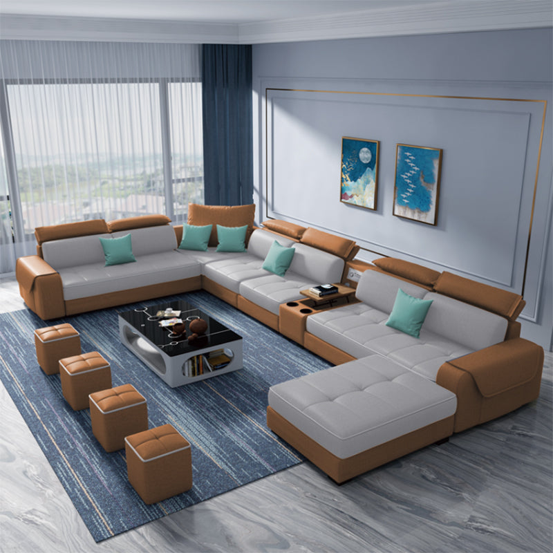 Contemporary Faux Leather Modular Sectional with Square Arms