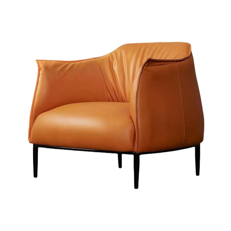 Solid Color Living Room Faux Leather Arms Included Basic Four Leg Barrel Chair