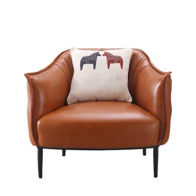 Solid Color Living Room Faux Leather Arms Included Basic Four Leg Barrel Chair