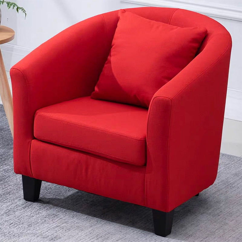 Linen and Faux Leather Sloped Arms Basic Four Leg Accent Chair Set