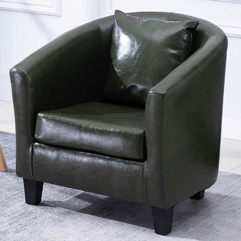 Linen and Faux Leather Sloped Arms Basic Four Leg Accent Chair Set