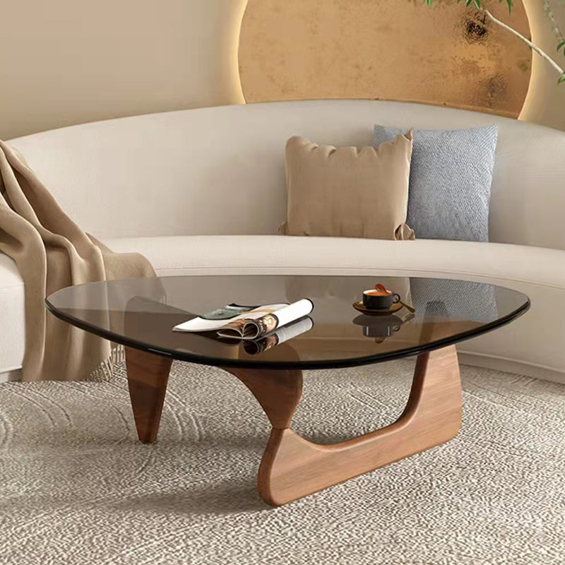 Contemporary Abstract Wooden Base Irregular Glass Top Coffee Table