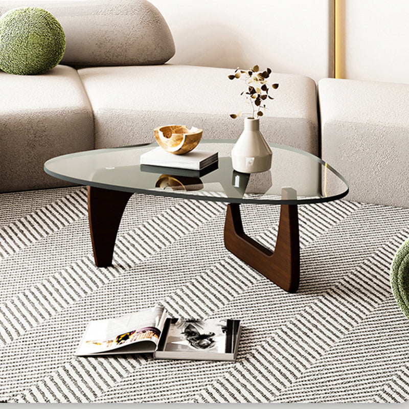 Contemporary Abstract Wooden Base Irregular Glass Top Coffee Table