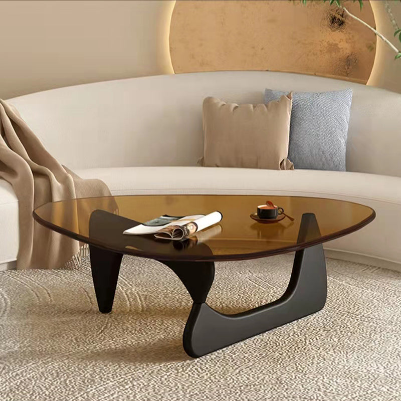 Contemporary Abstract Wooden Base Irregular Glass Top Coffee Table
