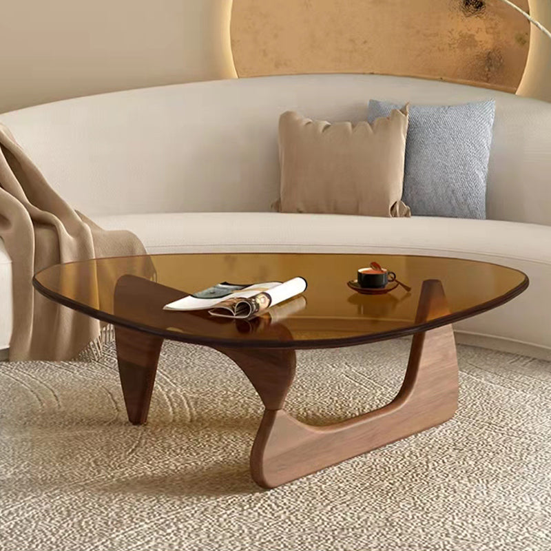 Contemporary Abstract Wooden Base Irregular Glass Top Coffee Table