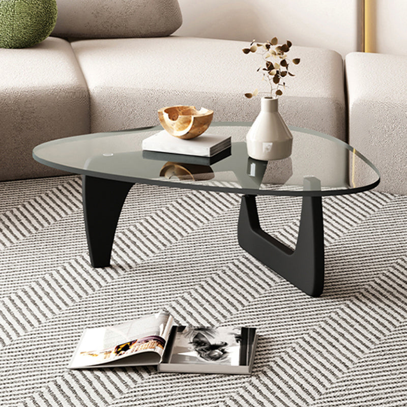 Contemporary Abstract Wooden Base Irregular Glass Top Coffee Table