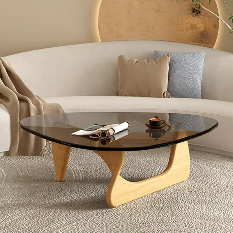 Contemporary Abstract Wooden Base Irregular Glass Top Coffee Table