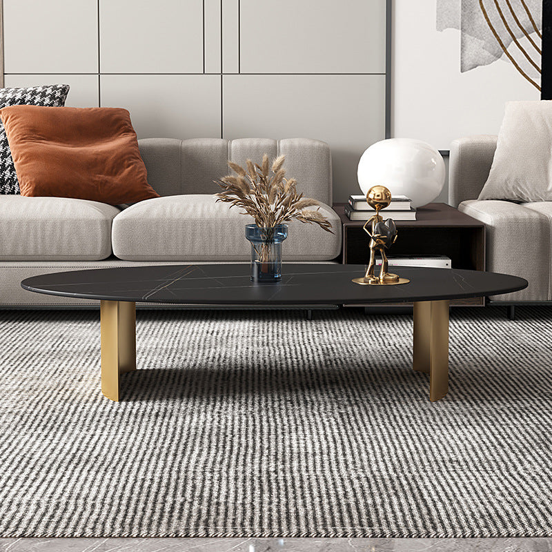 Modern Style Oval Coffee Table with Metal Steel/black/gold Base