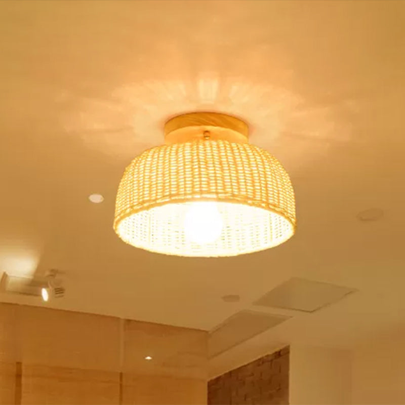 Beige Schüssel/zylindrische Halbmontage-Beleuchtung, moderne 1-Kopf-Deckenleuchte aus Bambus