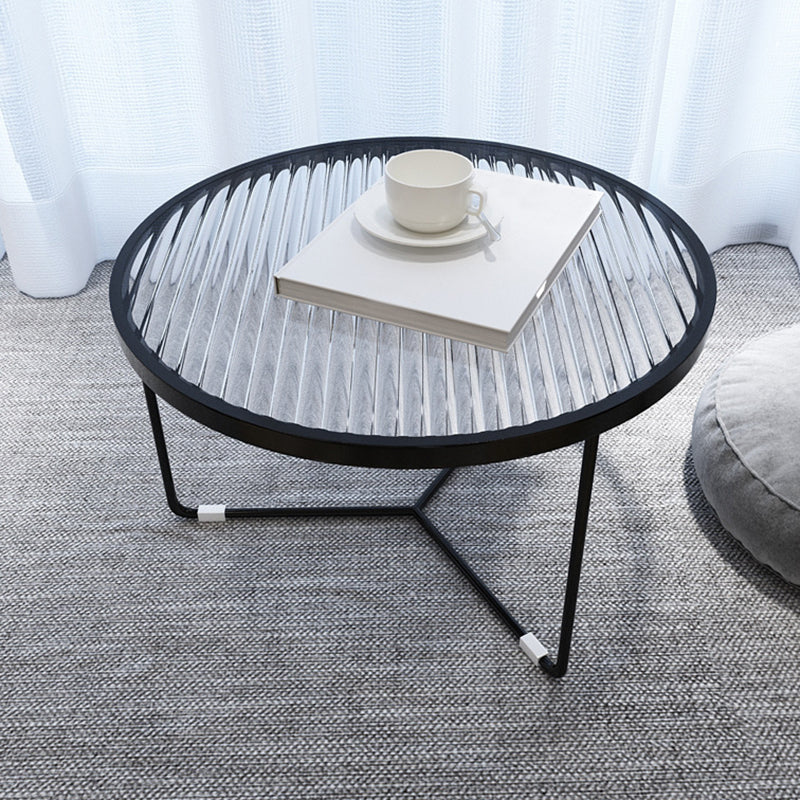 11.8"H Metal Frame Base Glass Round Table Top Coffee Table for Apartment