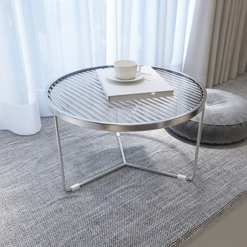11.8"H Metal Frame Base Glass Round Table Top Coffee Table for Apartment
