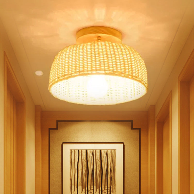 Beige Schüssel/zylindrische Halbmontage-Beleuchtung, moderne 1-Kopf-Deckenleuchte aus Bambus