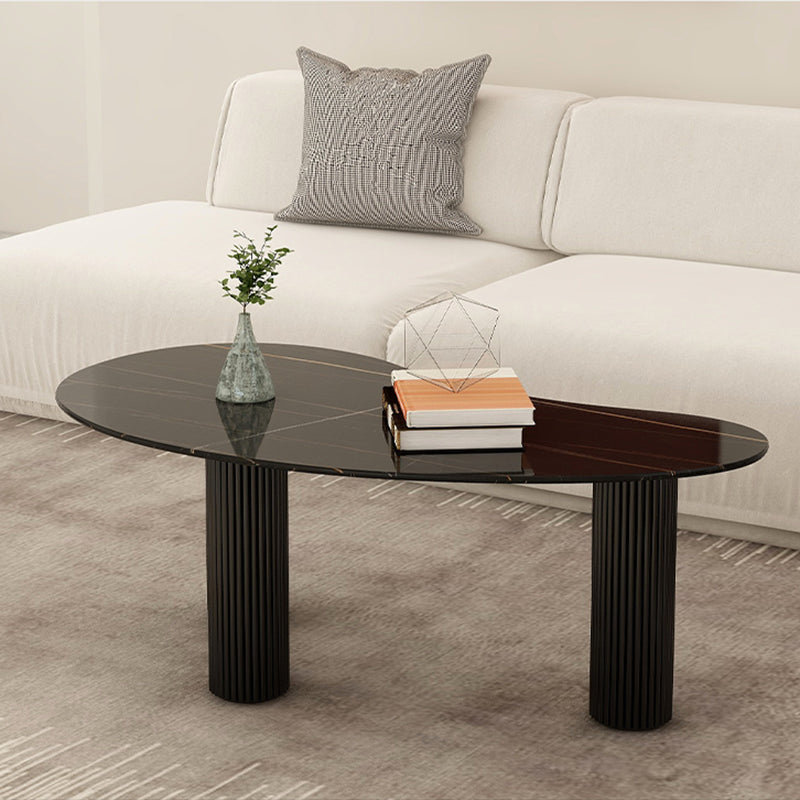 14.9"H 3 Legs Base Solid Color Glass/Slate Irregular Top Coffee Table