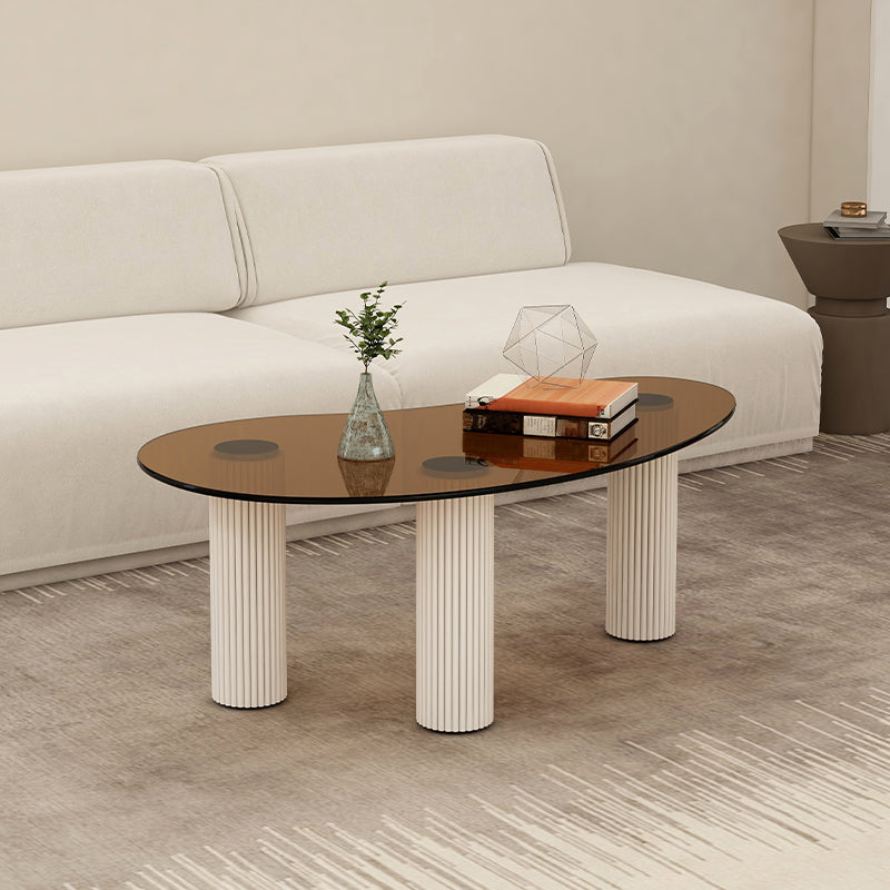 14.9"H 3 Legs Base Solid Color Glass/Slate Irregular Top Coffee Table