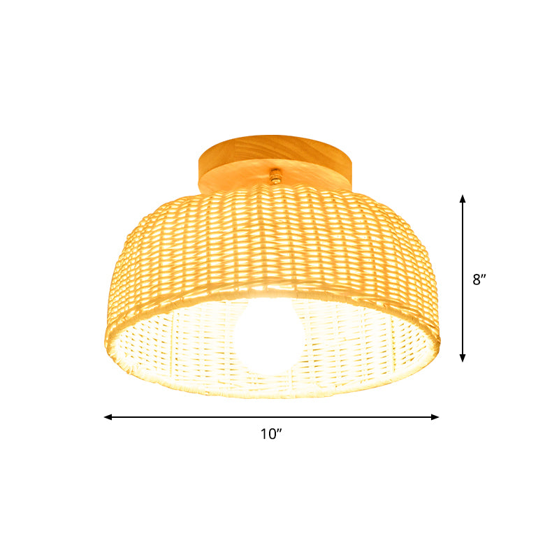 Beige Schüssel/zylindrische Halbmontage-Beleuchtung, moderne 1-Kopf-Deckenleuchte aus Bambus
