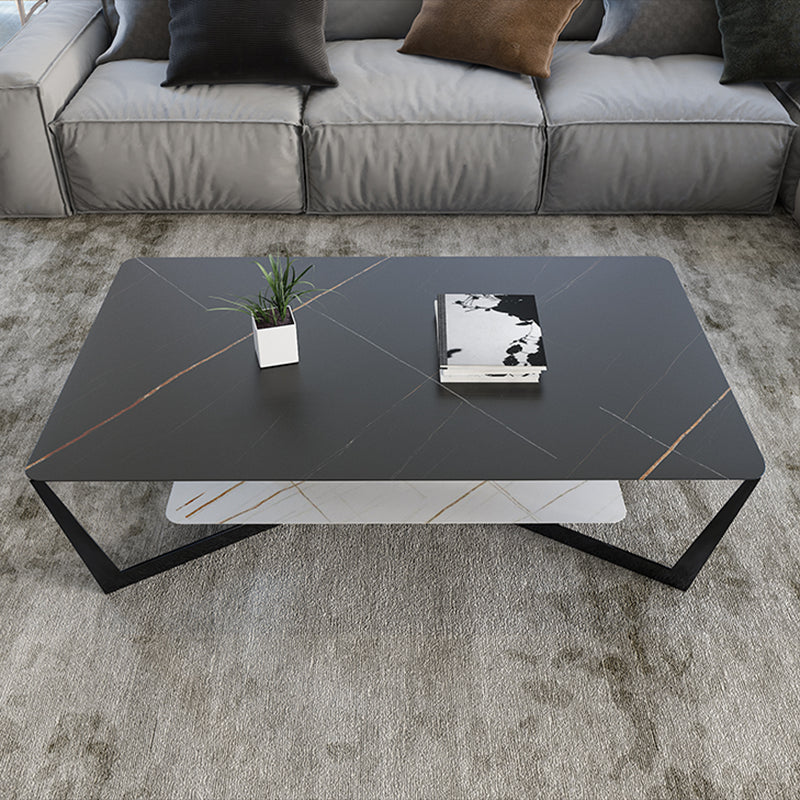 Cross-legged Base Designed As a Rectangular Coffee Table with a Rock Slab Top