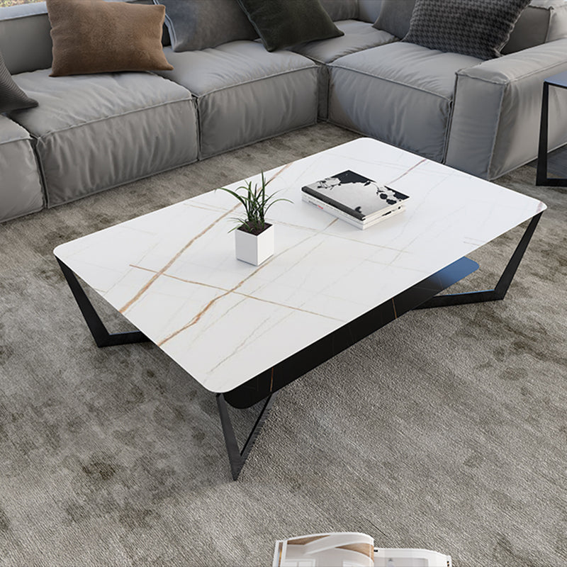 Cross-legged Base Designed As a Rectangular Coffee Table with a Rock Slab Top