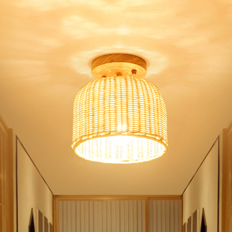 Beige Schüssel/zylindrische Halbmontage-Beleuchtung, moderne 1-Kopf-Deckenleuchte aus Bambus