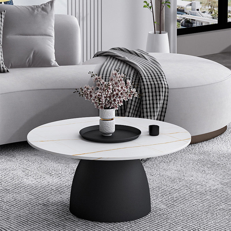 Modern Style Rock Plate Top Metal Iron Base Round Coffee Table