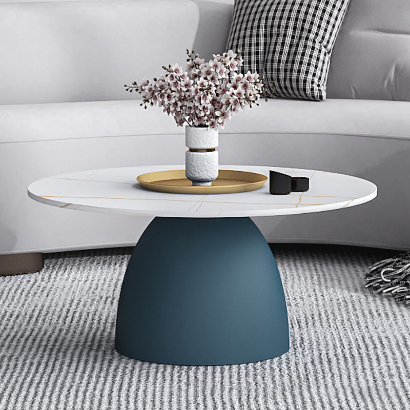 Modern Style Rock Plate Top Metal Iron Base Round Coffee Table