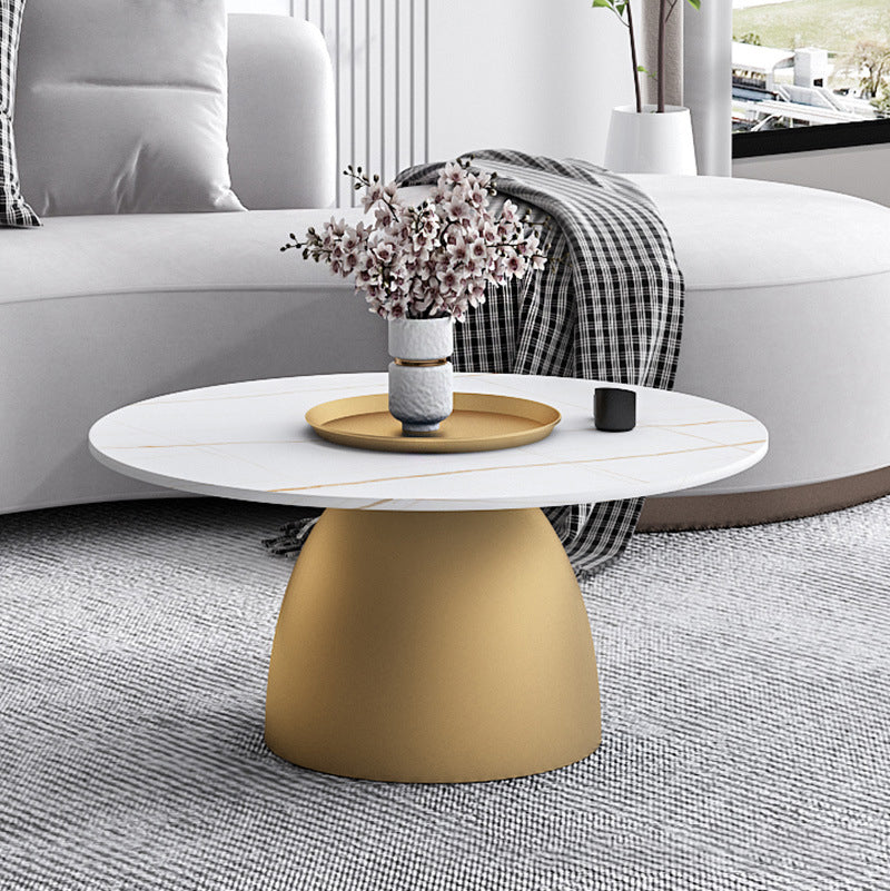 Modern Style Rock Plate Top Metal Iron Base Round Coffee Table