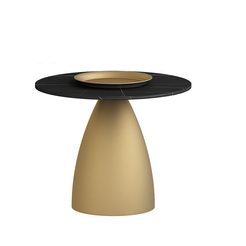 Modern Style Rock Plate Top Metal Iron Base Round Coffee Table