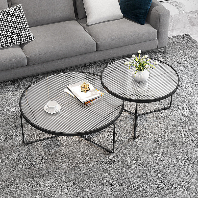 Modern Style Tempered Glass Top White/black Iron Base Round Coffee Table