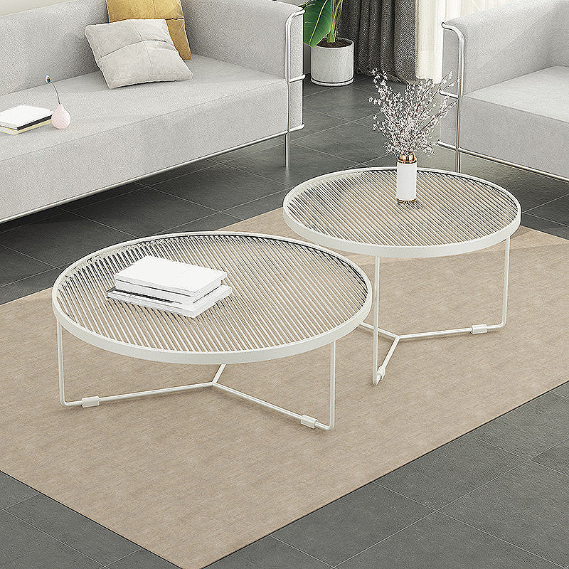 Modern Style Tempered Glass Top White/black Iron Base Round Coffee Table