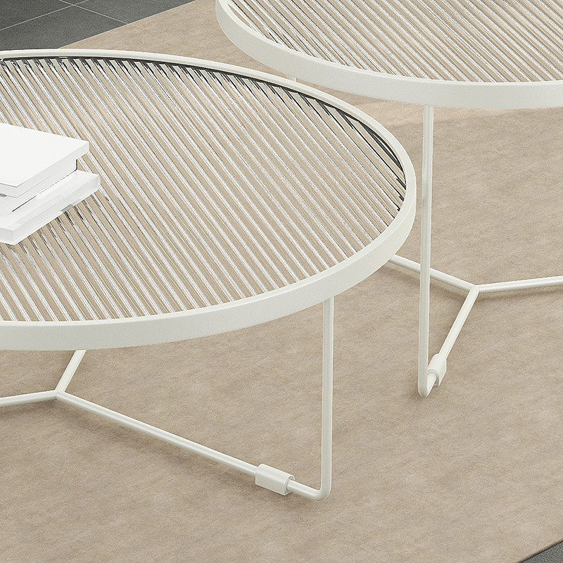 Modern Style Tempered Glass Top White/black Iron Base Round Coffee Table