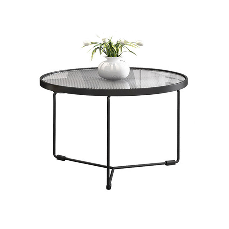 Modern Style Tempered Glass Top White/black Iron Base Round Coffee Table