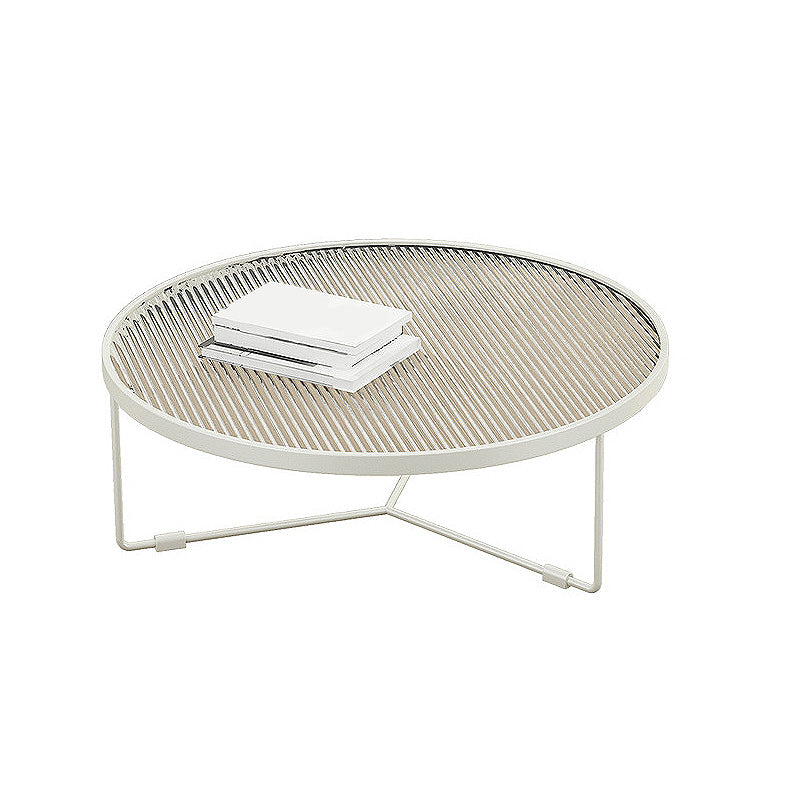 Modern Style Tempered Glass Top White/black Iron Base Round Coffee Table
