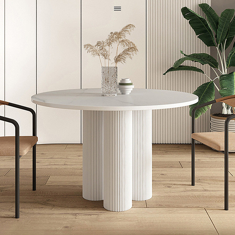 Modern Style Pedestal Base Slab & Wood White/black Round Coffee Table