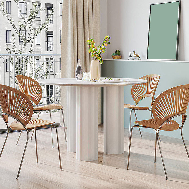 Modern Style Pedestal Base Slab & Wood White/black Round Coffee Table