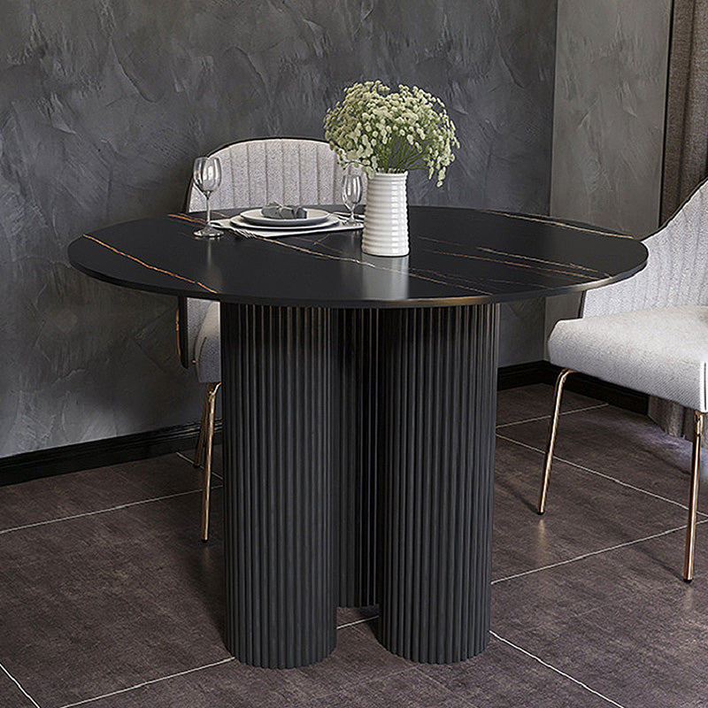 Modern Style Pedestal Base Slab & Wood White/black Round Coffee Table
