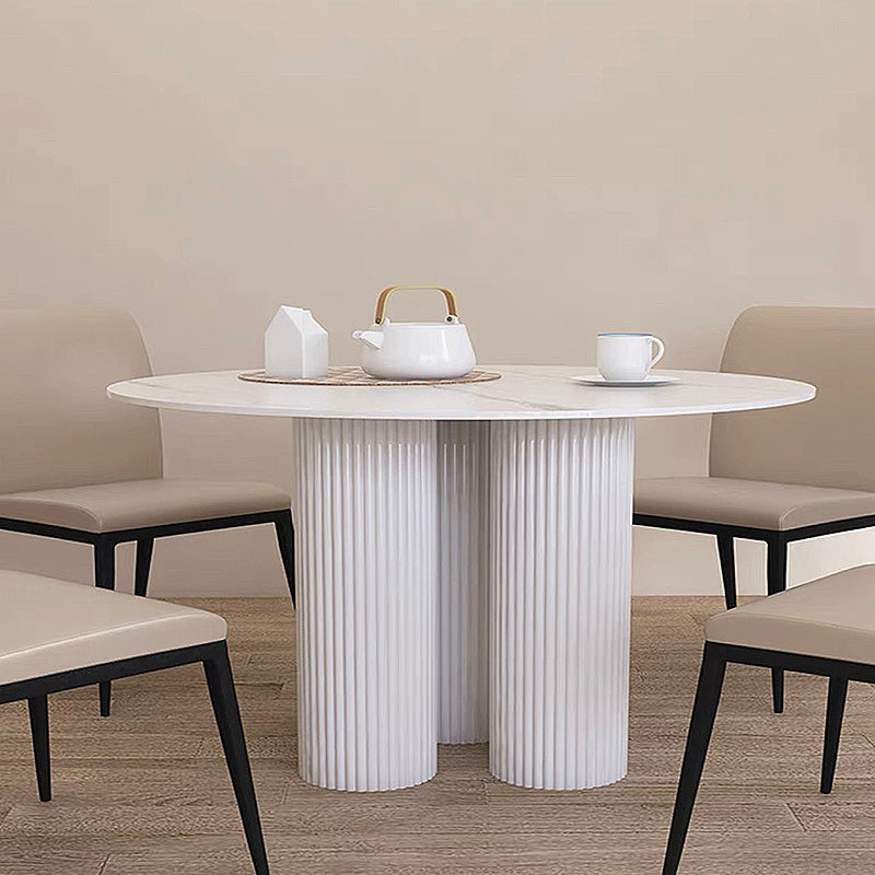 Modern Style Pedestal Base Slab & Wood White/black Round Coffee Table