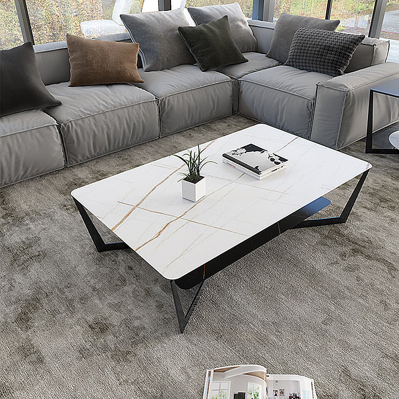 Cross Table Base Design Black Metal Base Slate Top Rectangular Coffee Table